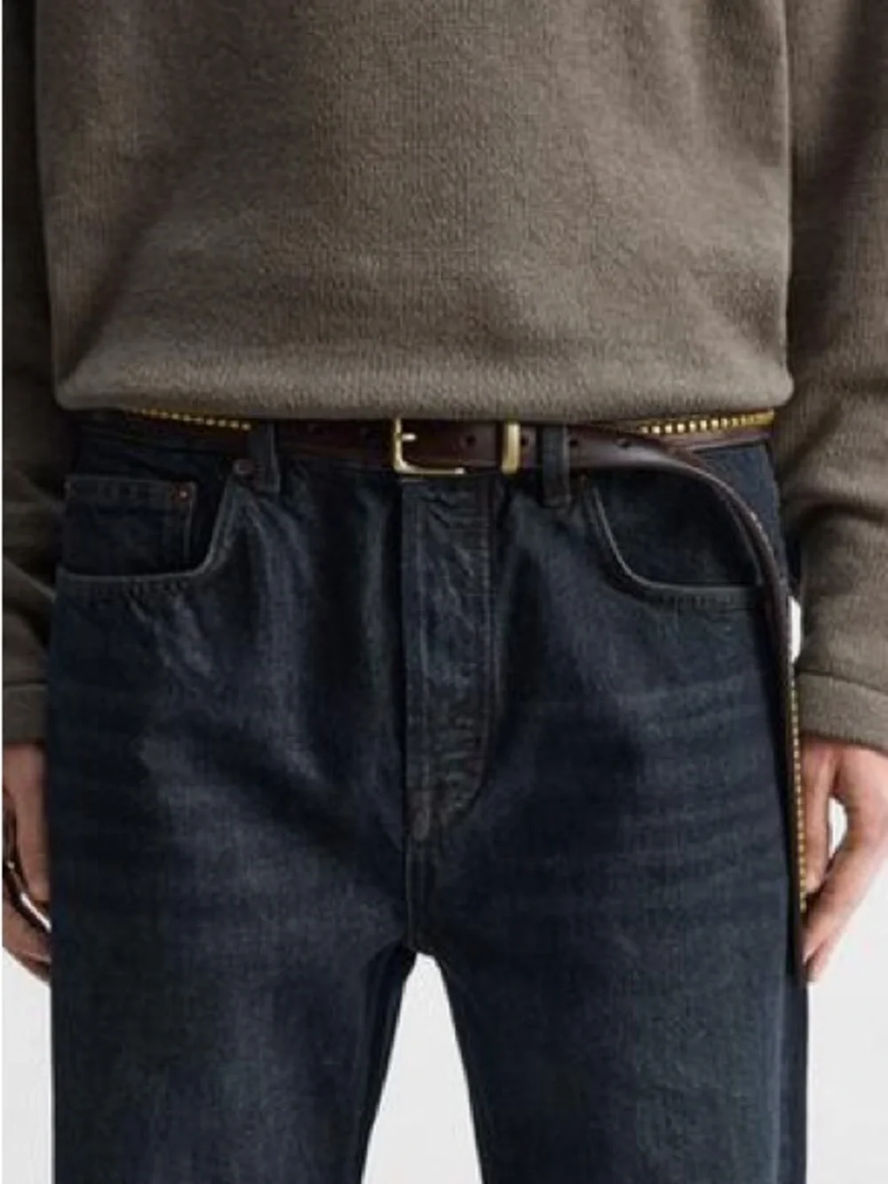 Zara Origins Brown Leather Brass Stud Belt Made in Spain Size 90 NWOT